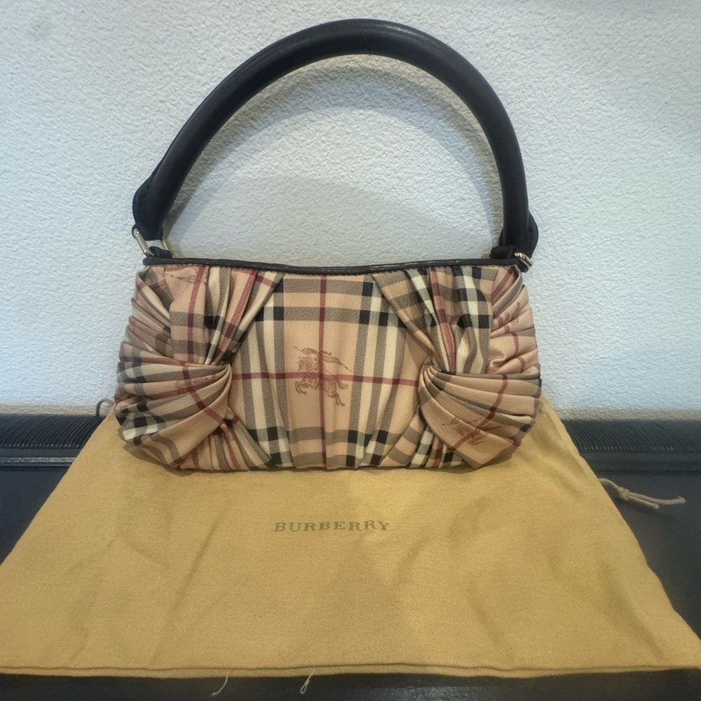Burberry Black and Beige Plaid Shoulder Bag with COA
